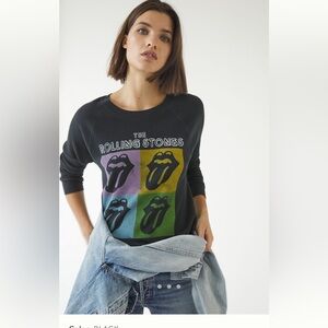 Anthropologie Letluv Rolling Stones Cropped Graphic Pullover Size XL EUC waffle